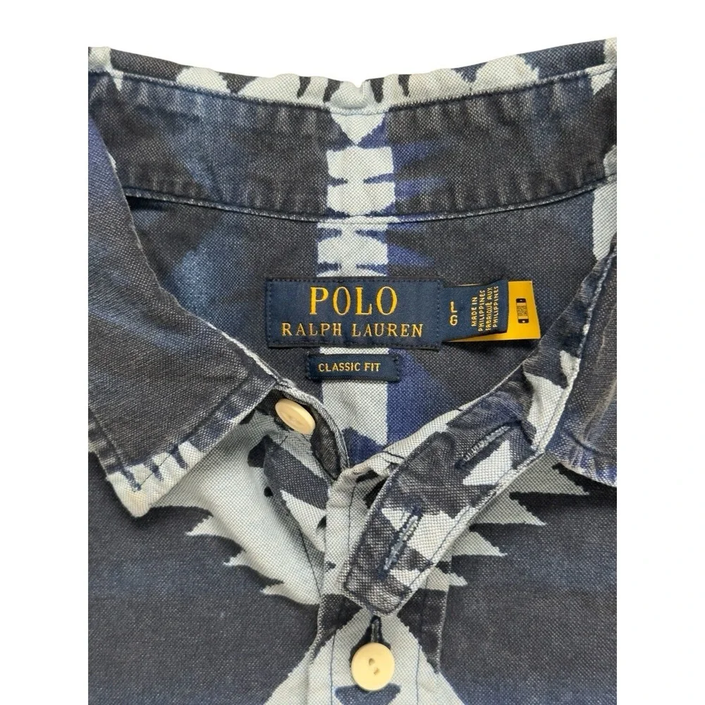 Polo Ralph Lauren Classic Fit Southwestern Aztec Tribal Button Blue‎ Shirt Sz L